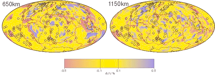 2D slices of the Earth's mantle showing seismic tomoraphy results